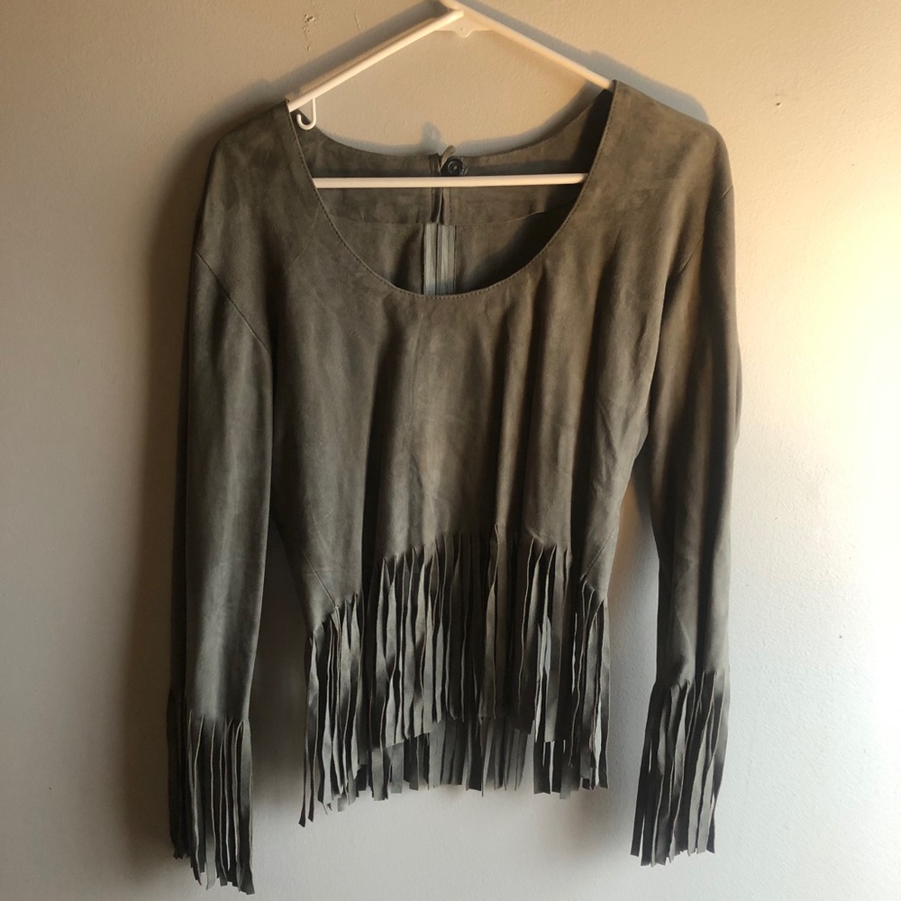 vintage suede fringe crop top